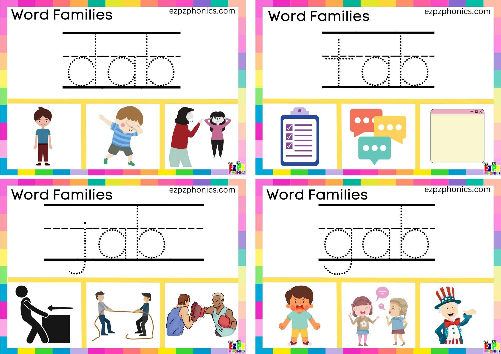 ab Word Family Write the Word then Clip the Correct Image. Clip Card Activity for Kids Set 2